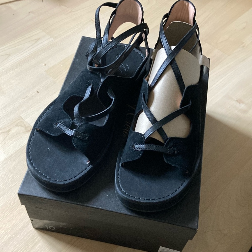 New in box JCREW suede lace up mini wedge sandal black sz 10